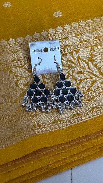 German Silver Black Stone Earrings