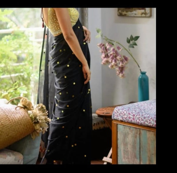 Black Mul Mul Cotton with Chumki
