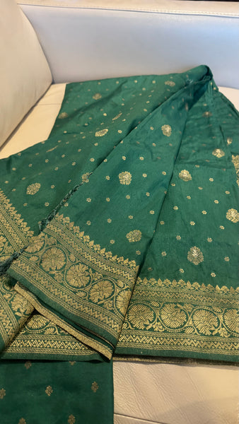 Green and Gold Pure Tussar Crepe Silk Saree