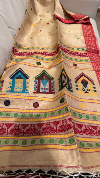 Handwoven Pure Tussar Silk Jamdani Saree