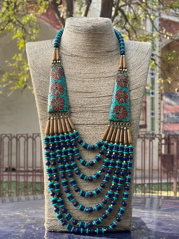 Tibetan style multilayer Turquoise and Blue necklace