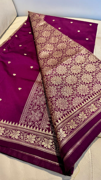 Soft Silk Purple Saree with Golden Zari Butta's