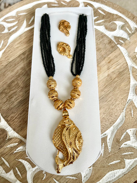 Conch Citigold Black Mangalsutra Gold Plated Necklace with Earrings
