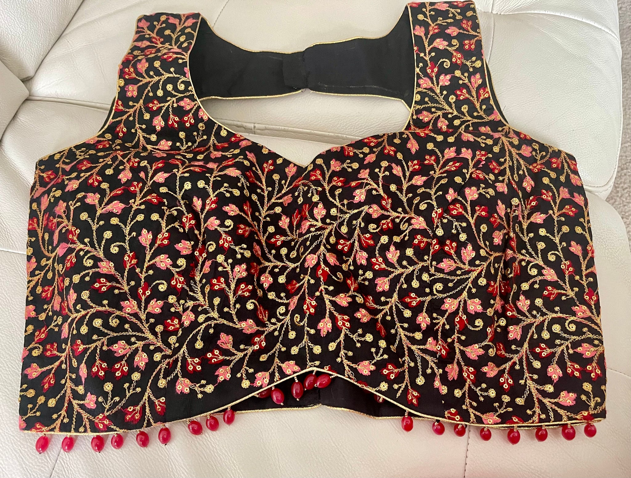 Sleeveless Black Embroidered Readymade Blouse