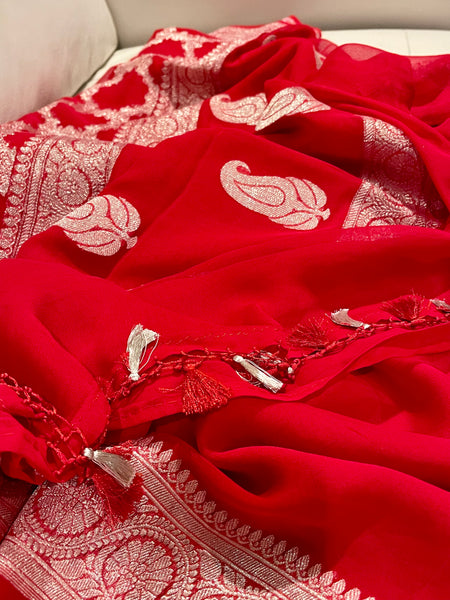 Pure Red Khaddi Chiffon Silk