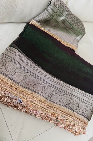 Iridescent Green Tissue Banarasi Brocade Silk Saree