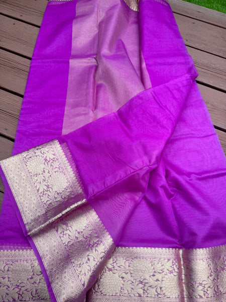 Mauve/Purple and Gold Banarasi Organza Silk Saree