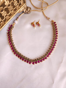 Ruby and Green Stonework goldplated contemporary Necklace set