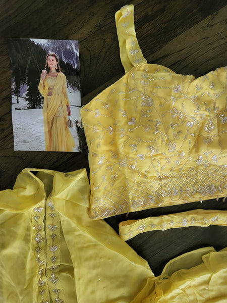 Yellow Silk Chanderi Kurta Sharara Set