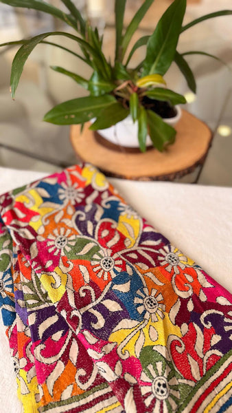 Pure Tussar Silk Kantha Stitched Embroidered Saree