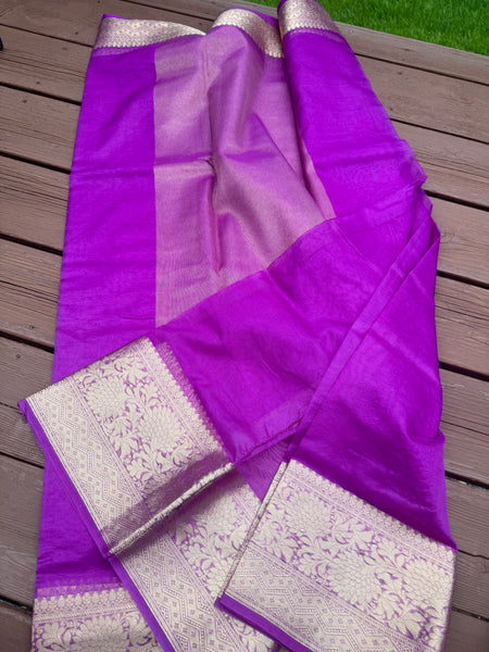Mauve/Purple and Gold Banarasi Organza Silk Saree