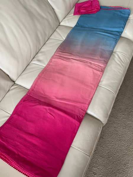 Pastel Blue Pink Multicolored Pure Georgette Chiffon Alia Bhatt Saree