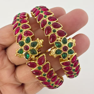 Set of 2 Ruby Emerald Gold Kemp Openable Bangles