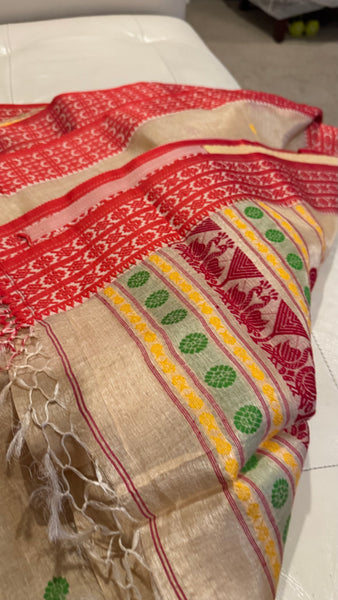 Handwoven Pure Tussar Silk Jamdani Saree