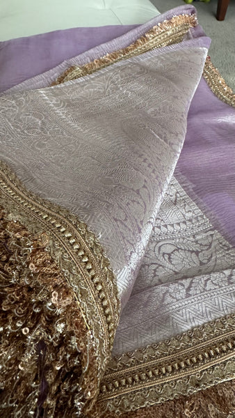 Lavendar Lilac Purple Tissue Banarasi