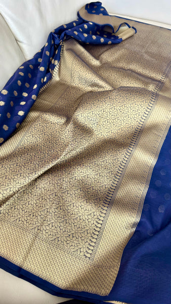 Royal Blue and Gold Handloom Silk Saree with Zari Butta's