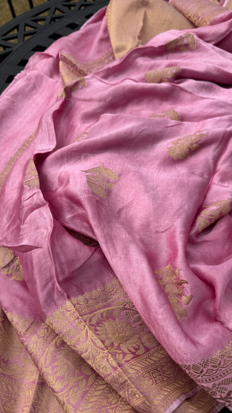 Pink and Gold Soft Mashru Silk Saree