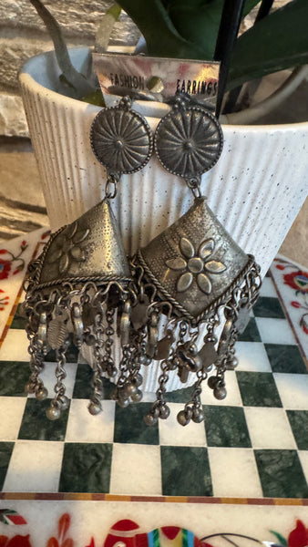 German Silver Afghani  Ghungroo Earrings