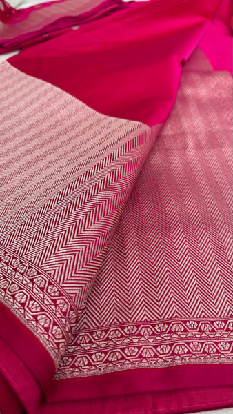 Soft Banarasi Silk Saree Rani Pink With Zari Border