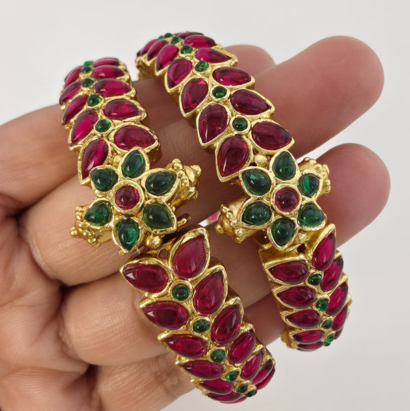 Set of 2 Ruby Emerald Gold Kemp Openable Bangles