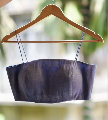 Iridescent Blue Sleeveless Square Neck Readymade Blouse