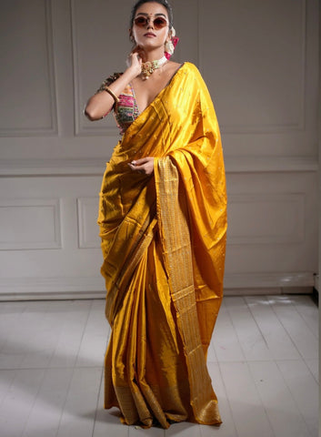 Yellow Gold Georgette Embroidered Blouse with Saree