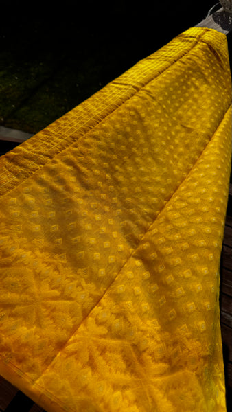 Yellow Jamdani Saree with Traditional Woven Design