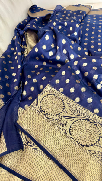 Royal Blue and Gold Handloom Silk Saree with Zari Butta's