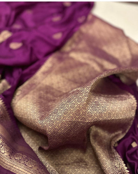 Purple Soft Satin Crepe Silk Saree