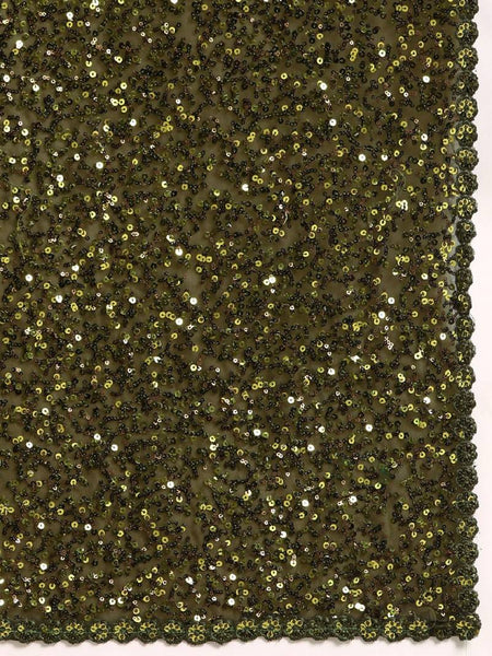 Olive Green Georgette Sequins Saree