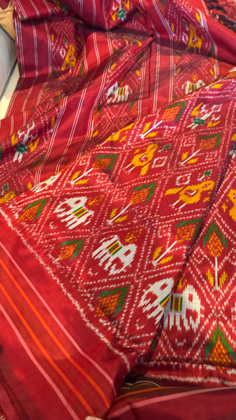 Pure Ikkat Double Weaving Silk Maroon and Multicolor Saree
