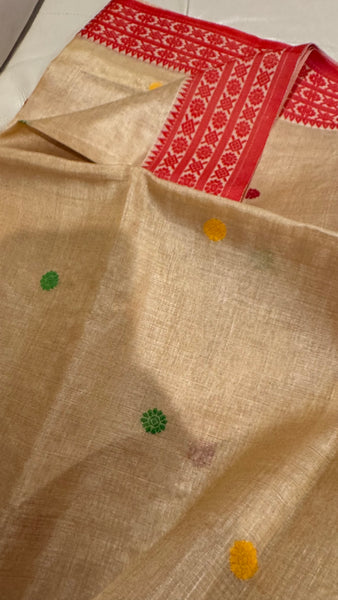 Handwoven Pure Tussar Silk Jamdani Saree