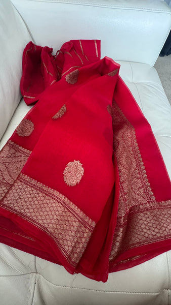 Red Pure Kora Silk Saree
