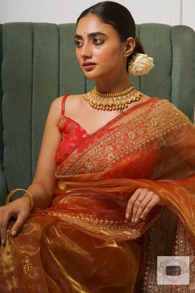 Liquid Gold Glass Tissue Zarina Saree