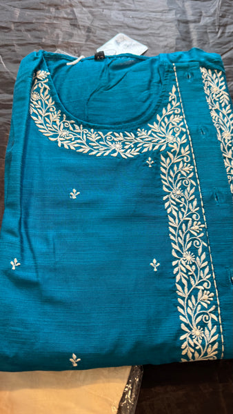 Men's Kurta Pant Set in Turquoise Blue Color with Cream Patiala Pants