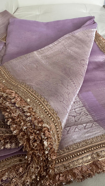 Lavendar Lilac Purple Tissue Banarasi