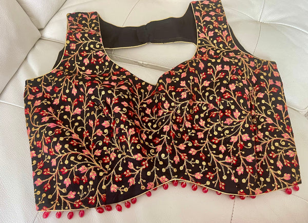 Sleeveless Black Embroidered Readymade Blouse