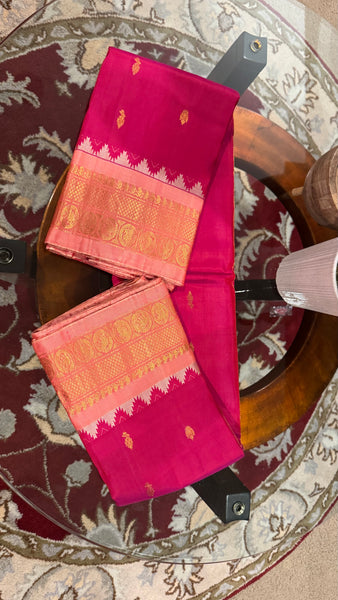 Hot Pink and Baby Pink Pure Silk Handloom Gadwal Saree