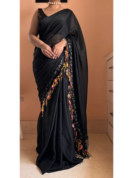 Midnight Black Fringe Dazzle Saree