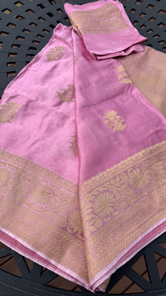 Pink and Gold Soft Mashru Silk Saree