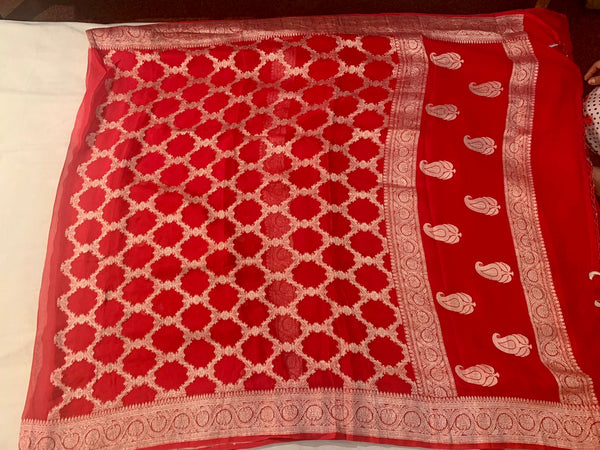 Pure Red Khaddi Chiffon Silk