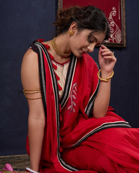 Red Handpainted Bengal Cotton Saree