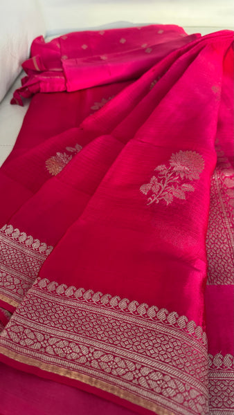 Rani Hot Pink Chiffon Georgette Saree