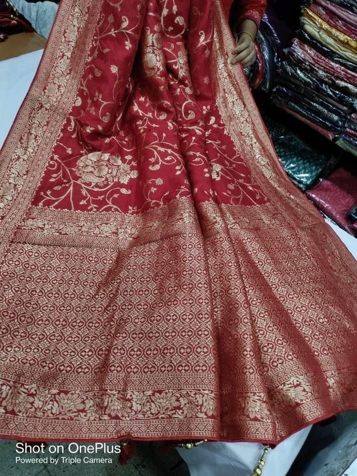 Red and Gold Munga Banarasi Silk Saree