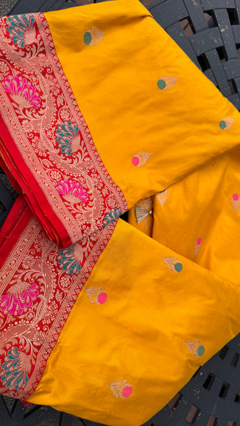 Yellow Shade Banarasi Katan Silk Handwoven Saree