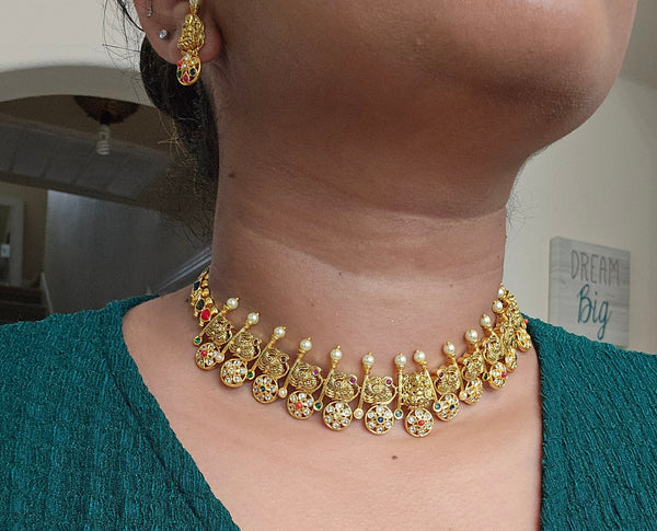 Kamala designer gold plated necklace set in Ruby