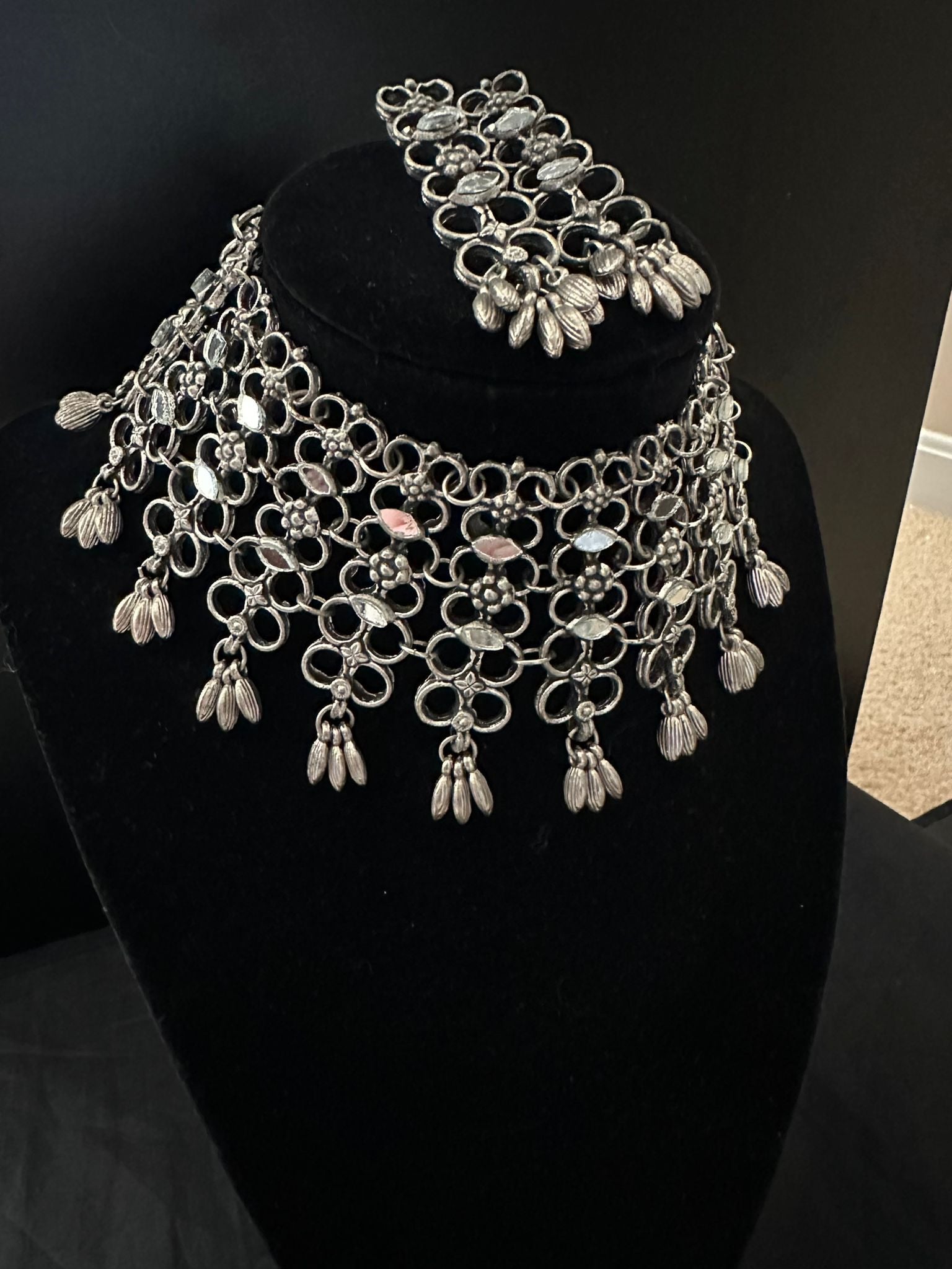 German silver necklace boho style ghoongroo set