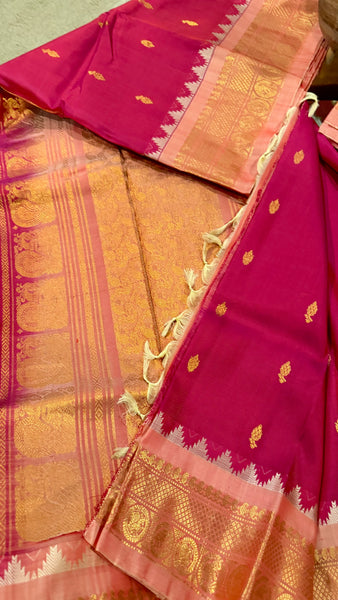 Hot Pink and Baby Pink Pure Silk Handloom Gadwal Saree