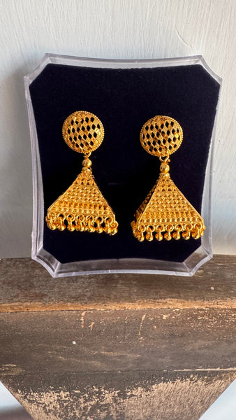 Citigold Gold Plated 3D Triangle Ghungroo Earrings