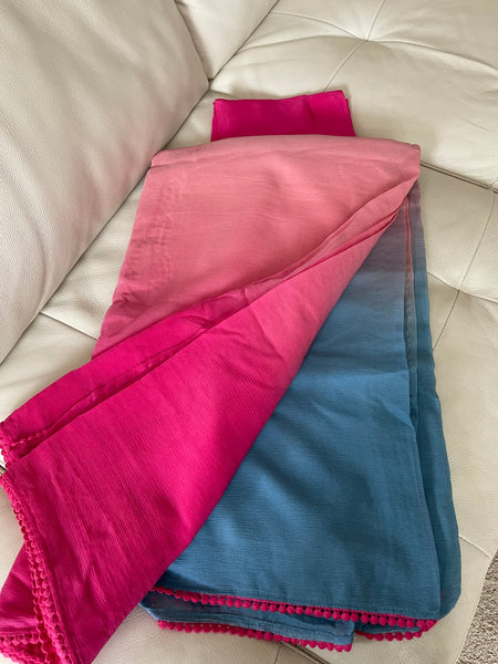 Pastel Blue Pink Multicolored Pure Georgette Chiffon Alia Bhatt Saree
